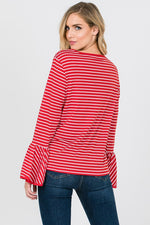 Bell Sleeve Striped Top (Red)
