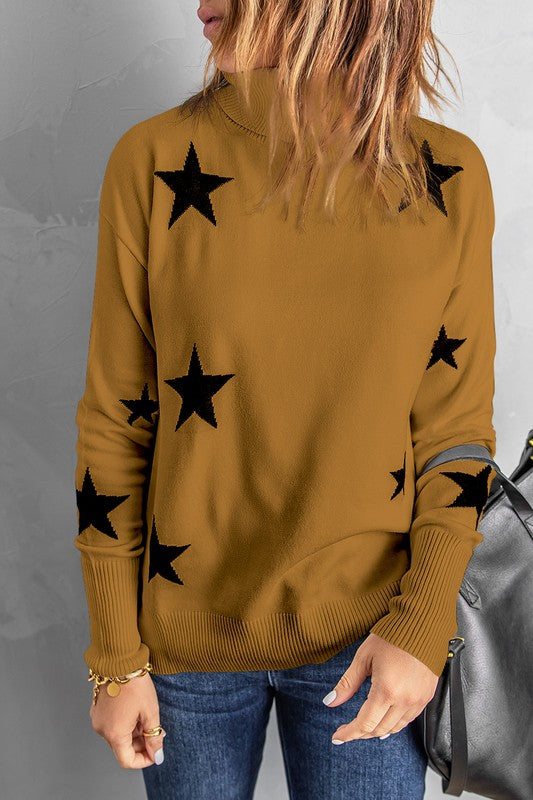 Star Print Turtleneck Sweater (Mustard)